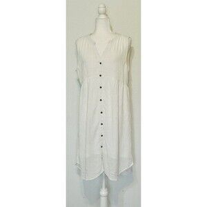NWT Knox Rose Size M White Gauzy Lined Button Up Midi Dress Minimalist Staple